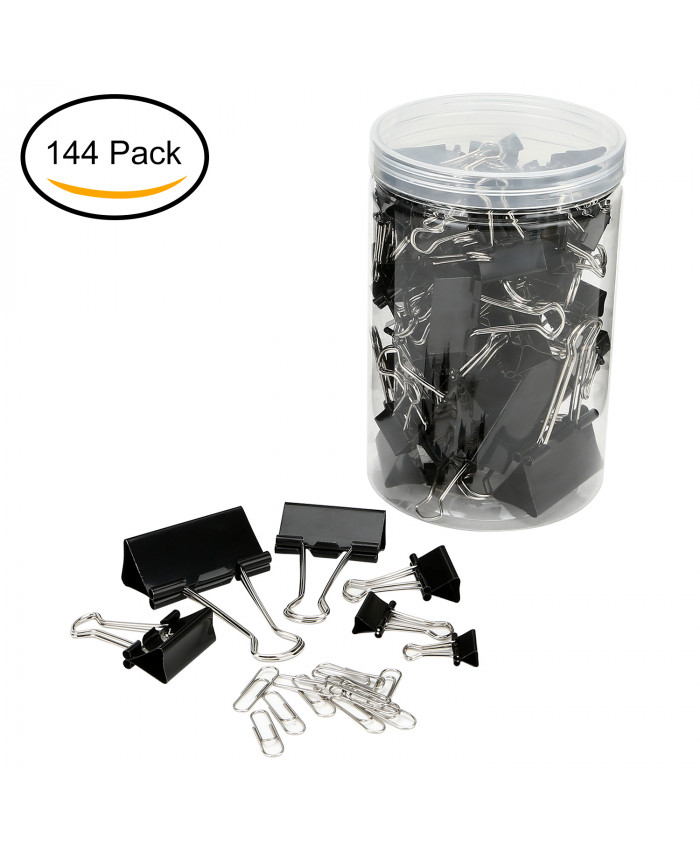TOROTON Binder Clips - 104 Pcs Assorted Sizes Black Paper Clamp for Paper Clips Paper Binder, 40 Pcs Silver Paperclip